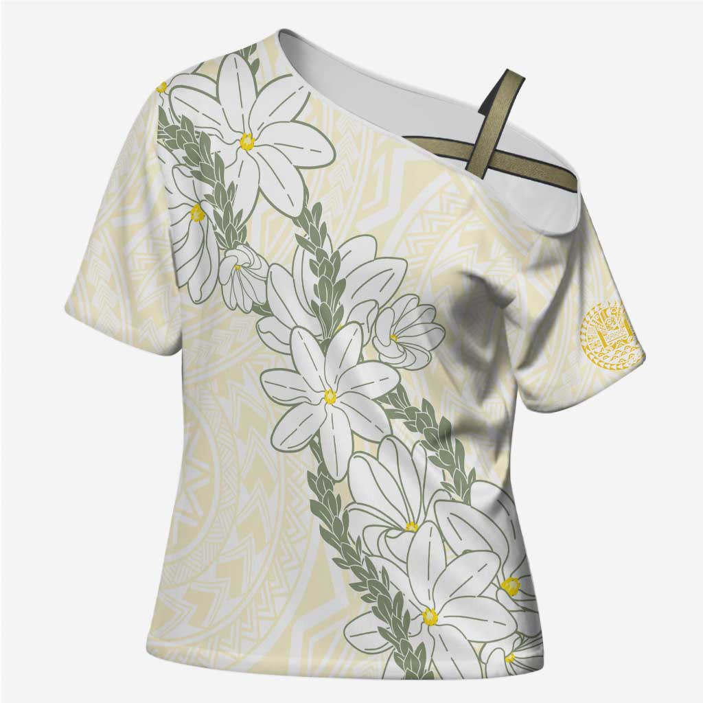 Ia Orana Tahiti Tiare Cross Shoulder Shirt Lemon Yellow Lei LT7 Female Lemon - Polynesian Pride