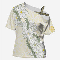 Ia Orana Tahiti Tiare Cross Shoulder Shirt Lemon Yellow Lei LT7 Female Lemon - Polynesian Pride