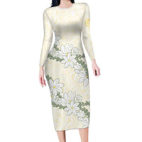 Ia Orana Tahiti Tiare Family Matching Long Sleeve Bodycon Dress and Hawaiian Shirt Lemon Yellow Lei LT7 Mom's Dress Lemon - Polynesian Pride