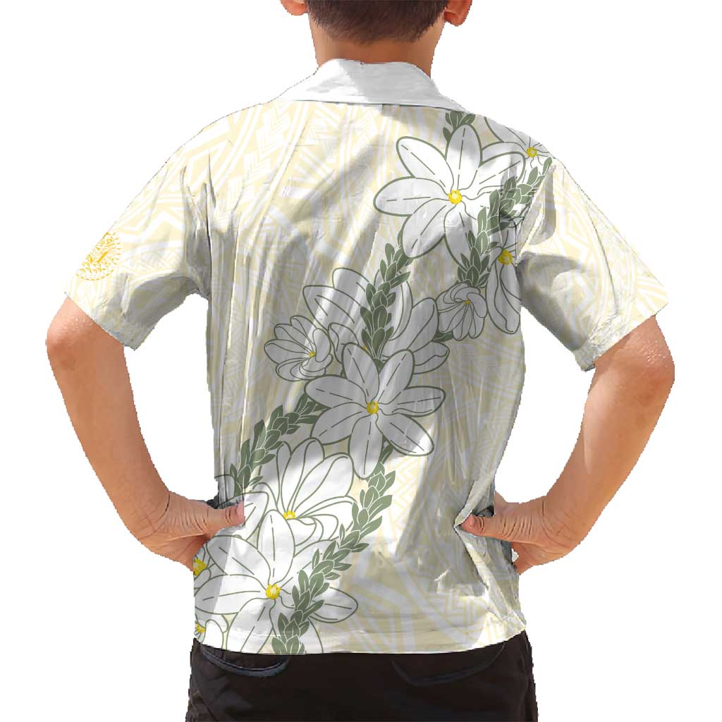 Ia Orana Tahiti Tiare Family Matching Off Shoulder Maxi Dress and Hawaiian Shirt Lemon Yellow Lei LT7 - Polynesian Pride