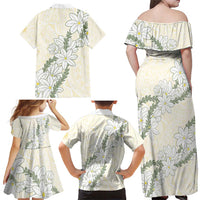 Ia Orana Tahiti Tiare Family Matching Off Shoulder Maxi Dress and Hawaiian Shirt Lemon Yellow Lei LT7 - Polynesian Pride