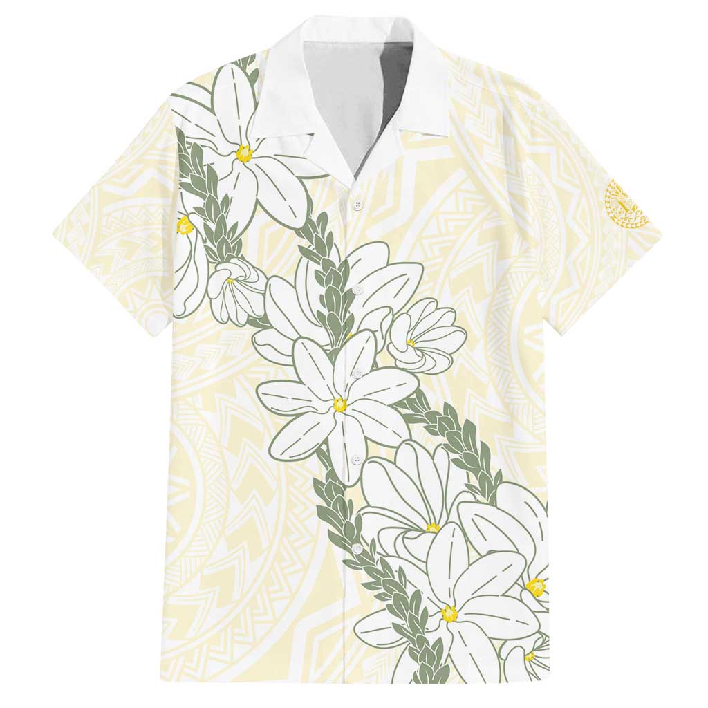 Ia Orana Tahiti Tiare Family Matching Off Shoulder Maxi Dress and Hawaiian Shirt Lemon Yellow Lei LT7 Dad's Shirt - Short Sleeve Lemon - Polynesian Pride