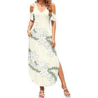 Ia Orana Tahiti Tiare Family Matching Summer Maxi Dress and Hawaiian Shirt Lemon Yellow Lei LT7 Mom's Dress Lemon - Polynesian Pride