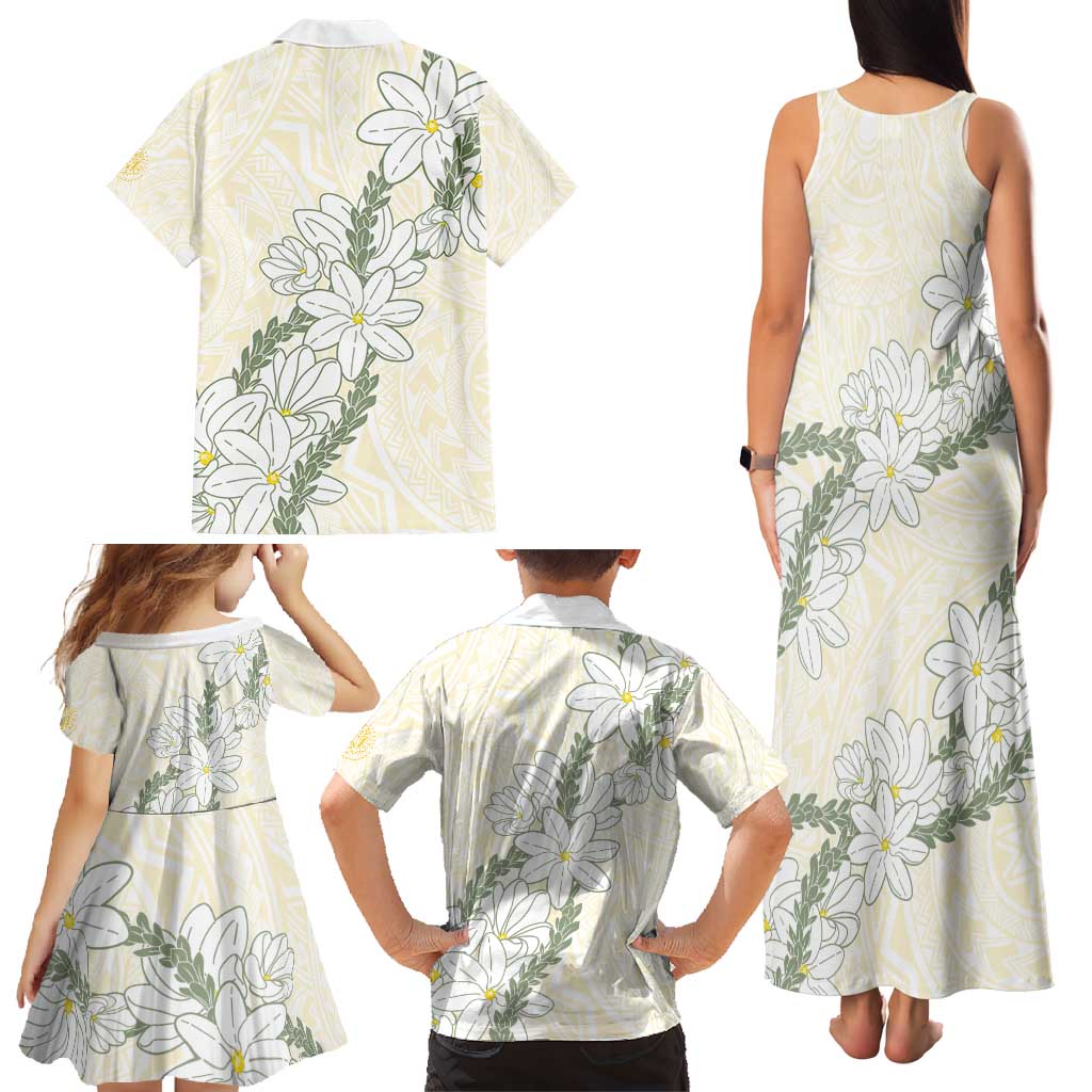 Ia Orana Tahiti Tiare Family Matching Tank Maxi Dress and Hawaiian Shirt Lemon Yellow Lei LT7 - Polynesian Pride