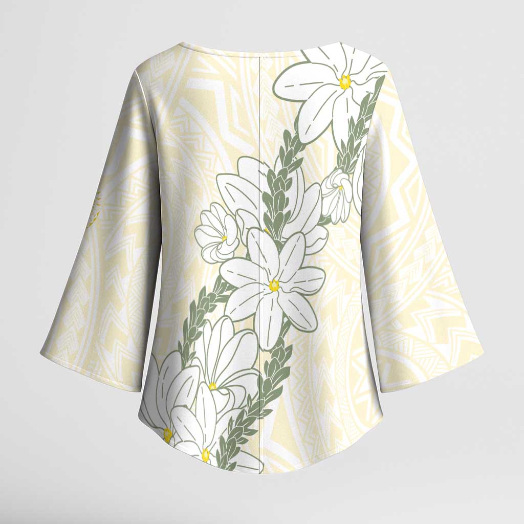 Ia Orana Tahiti Tiare Kimono Sleeve Blouse Lemon Yellow Lei - Polynesian Pride