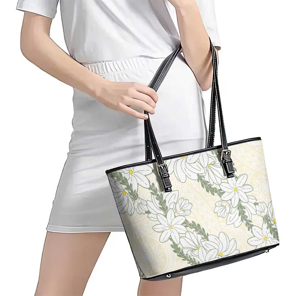 Ia Orana Tahiti Tiare Leather Tote Bag Lemon Yellow Lei - Polynesian Pride