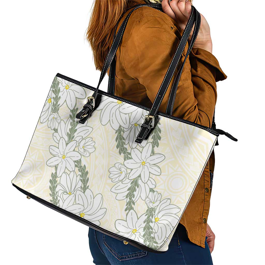 Ia Orana Tahiti Tiare Leather Tote Bag Lemon Yellow Lei - Polynesian Pride