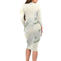 Ia Orana Tahiti Tiare Long Sleeve Bodycon Dress Lemon Yellow Lei LT7 - Polynesian Pride