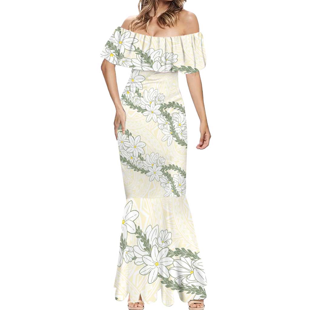 Ia Orana Tahiti Tiare Mermaid Dress Lemon Yellow Lei - Polynesian Pride