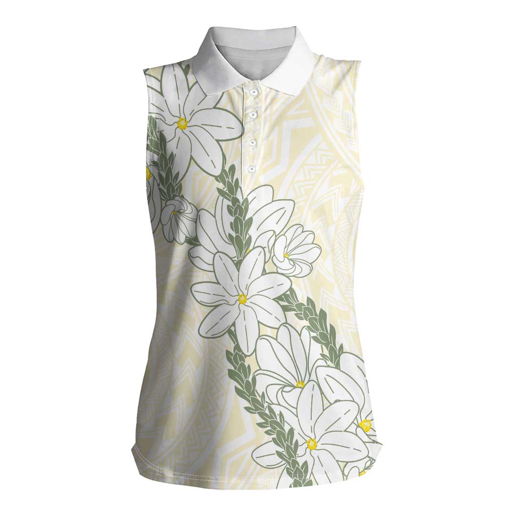 Ia Orana Tahiti Tiare Women Sleeveless Polo Shirt Lemon Yellow Lei LT7 Female Lemon - Polynesian Pride