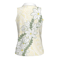 Ia Orana Tahiti Tiare Women Sleeveless Polo Shirt Lemon Yellow Lei LT7 - Polynesian Pride