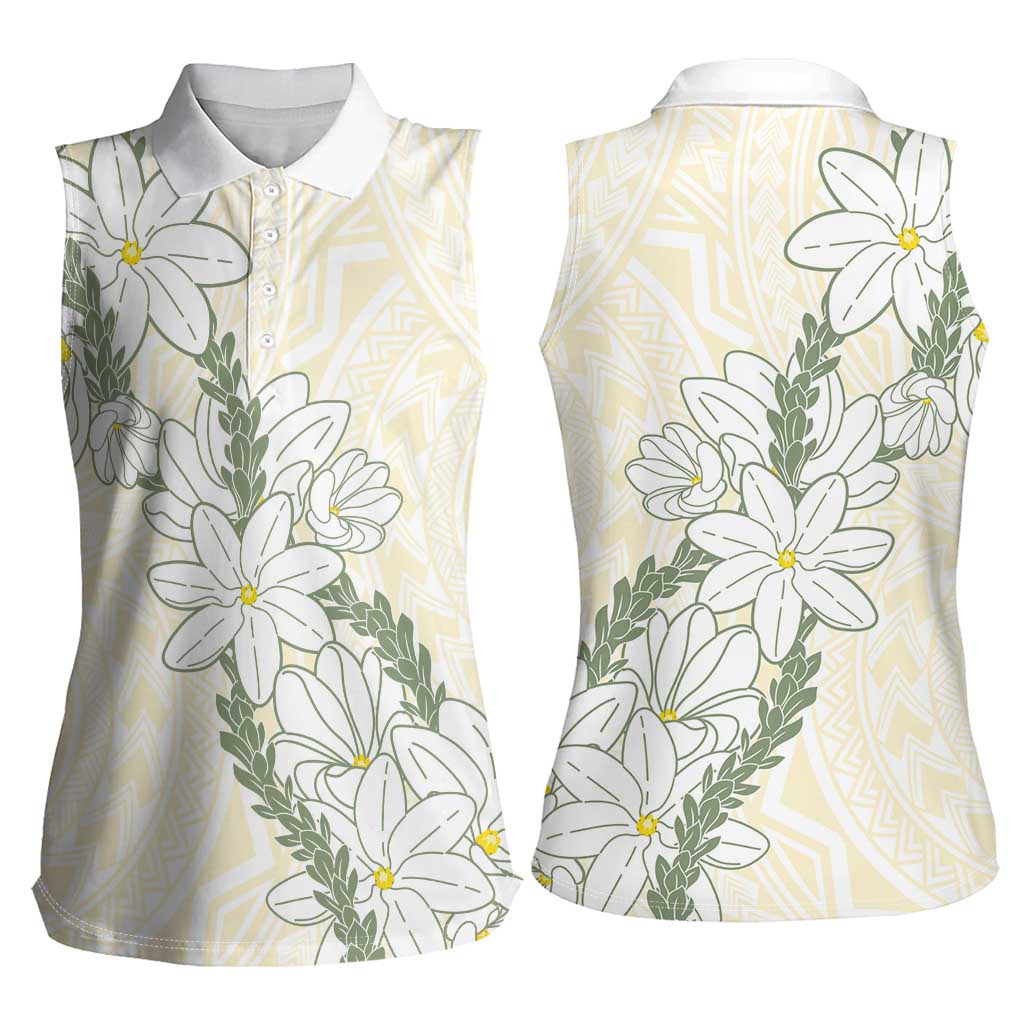 Ia Orana Tahiti Tiare Women Sleeveless Polo Shirt Lemon Yellow Lei LT7 - Polynesian Pride