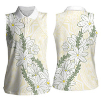 Ia Orana Tahiti Tiare Women Sleeveless Polo Shirt Lemon Yellow Lei LT7 - Polynesian Pride