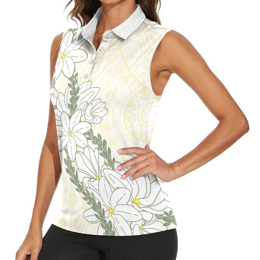 Ia Orana Tahiti Tiare Women Sleeveless Polo Shirt Lemon Yellow Lei LT7 - Polynesian Pride