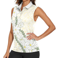 Ia Orana Tahiti Tiare Women Sleeveless Polo Shirt Lemon Yellow Lei LT7 - Polynesian Pride