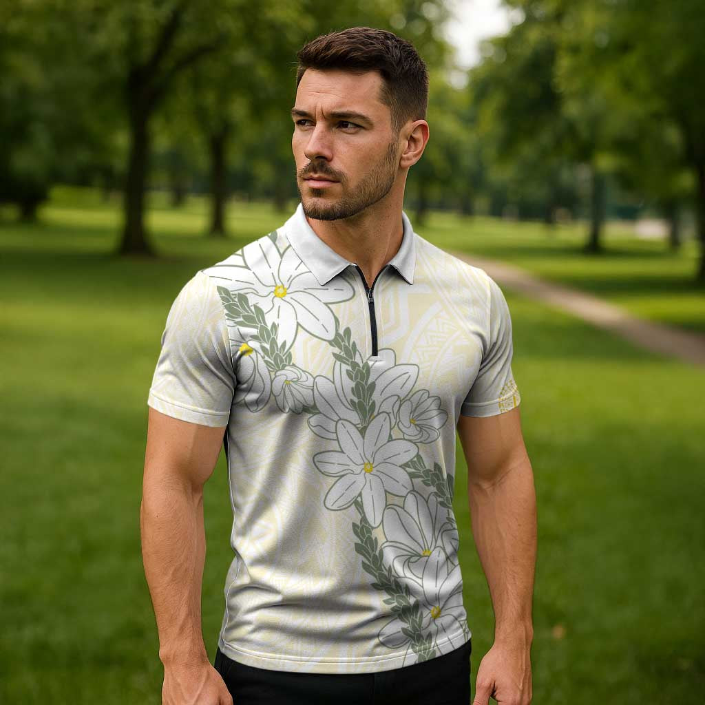 Ia Orana Tahiti Tiare Zipper Polo Shirt Lemon Yellow Lei - Polynesian Pride