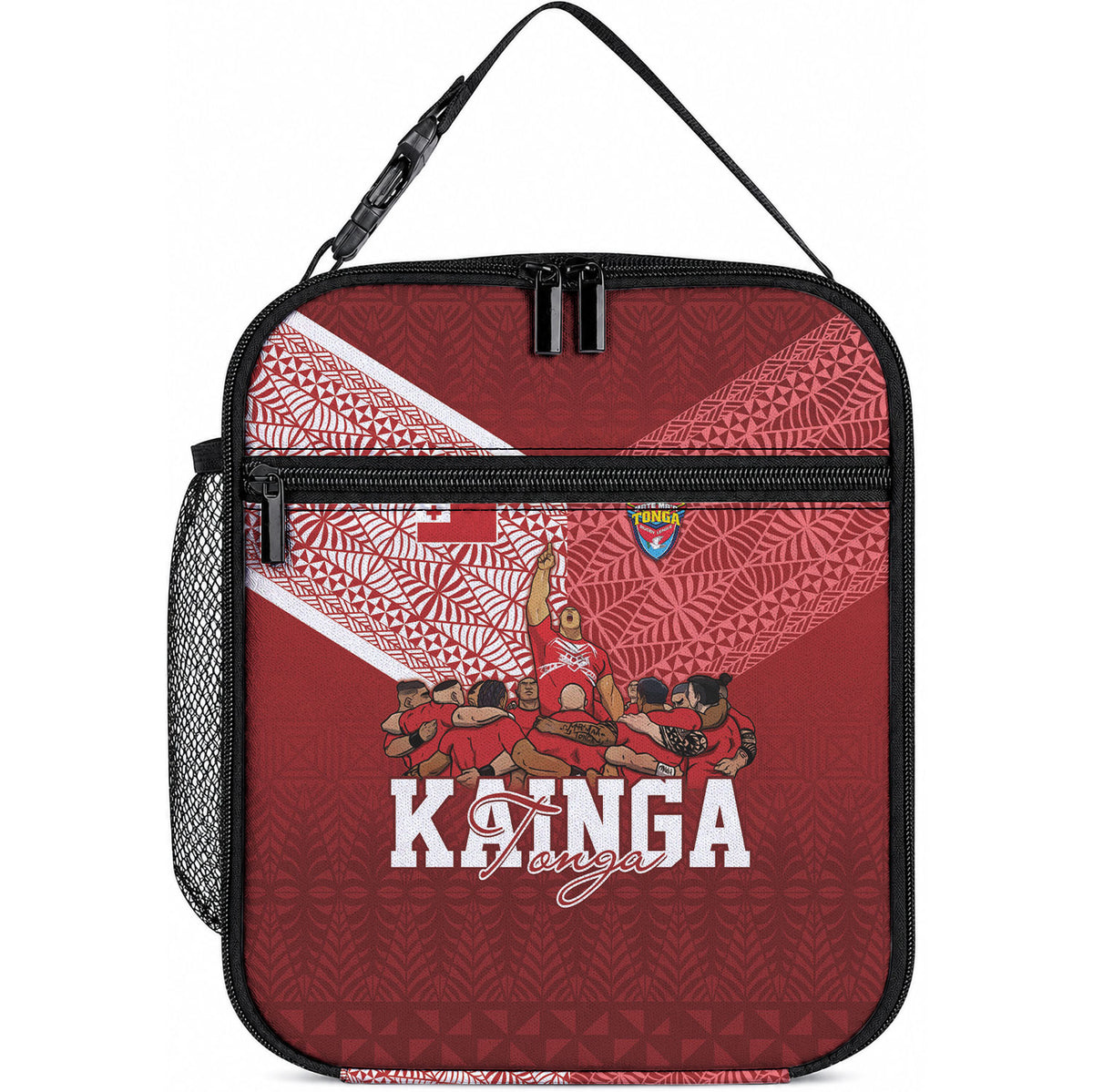Mate Ma'a Tonga Ngatu Lunch Bag Kainga - Sipi Tau LT7 10.2 × 8.3 × 4.3 inch Red - Polynesian Pride