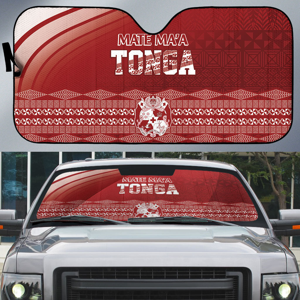 Mate Ma'a Tonga Auto Sun Shade Basic Ngatu Kupesi Motif LT7 Red - Polynesian Pride