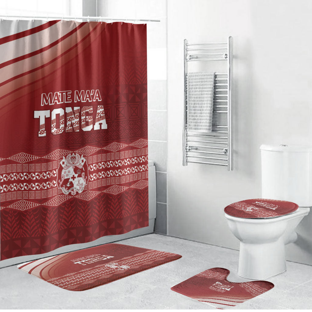 Mate Ma'a Tonga Bathroom Set Basic Ngatu Kupesi Motif LT7 Bathroom Set (4 pcs) Red - Polynesian Pride