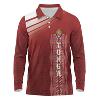 Mate Ma'a Tonga Custom Long Sleeve Polo Shirt Basic Ngatu Kupesi Motif LT7 Red - Polynesian Pride