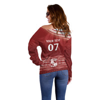 Mate Ma'a Tonga Custom Off Shoulder Sweater Basic Ngatu Kupesi Motif LT7 - Polynesian Pride