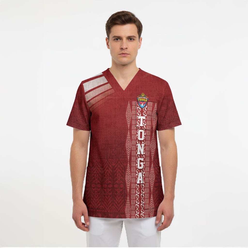 Mate Ma'a Tonga Custom Scrub Top Basic Ngatu Kupesi Motif LT7 - Polynesian Pride