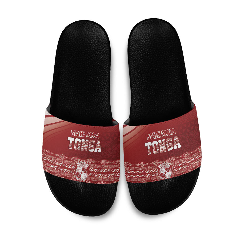 Mate Ma'a Tonga Slide Sandals Basic Ngatu Kupesi Motif LT7 Red - Polynesian Pride