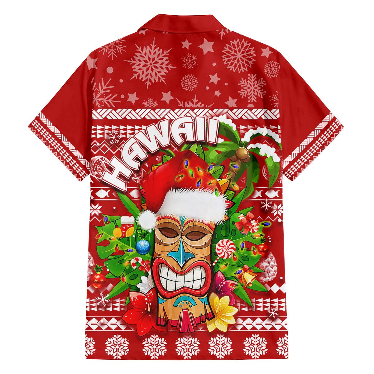 Hawaii Tiki Christmas Family Matching Off Shoulder Maxi Dress and Hawaiian Shirt Mele Kalikimaka LT7 - Polynesian Pride