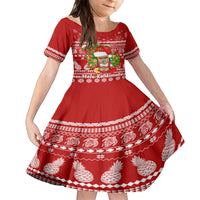 Hawaii Tiki Christmas Family Matching Tank Maxi Dress and Hawaiian Shirt Mele Kalikimaka LT7 Daughter's Dress Red - Polynesian Pride