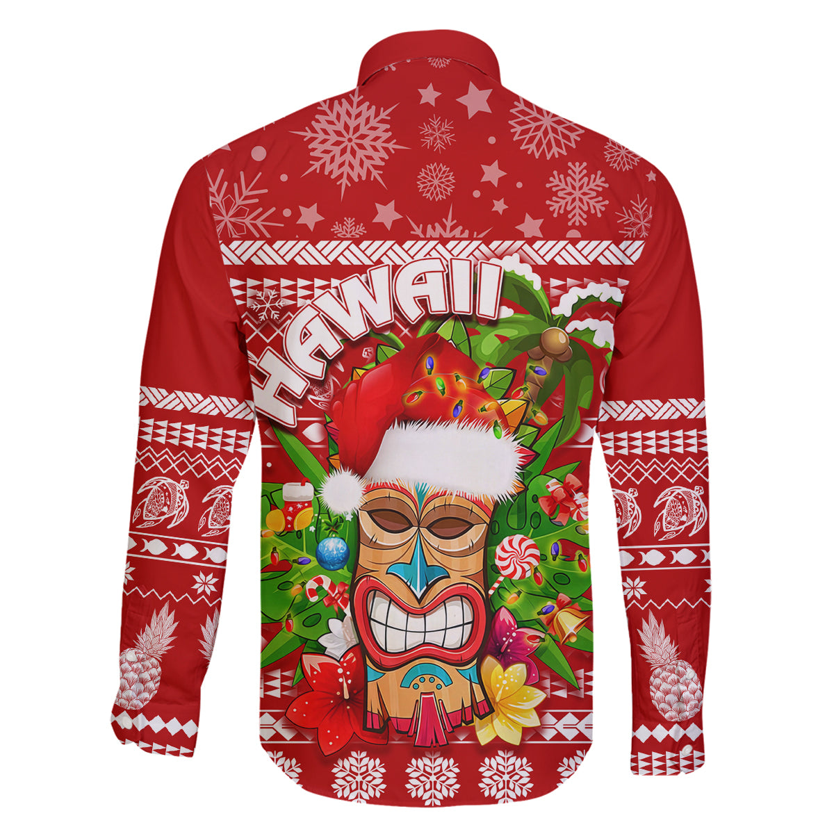 Hawaii Tiki Christmas Family Matching Tank Maxi Dress and Hawaiian Shirt Mele Kalikimaka LT7 - Polynesian Pride