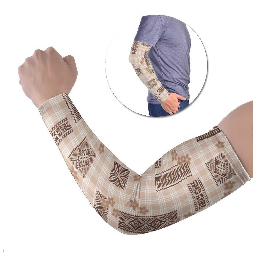 Hawaiian Quilt Tapa On Beige Palaka Motifs Arm Sleeves
