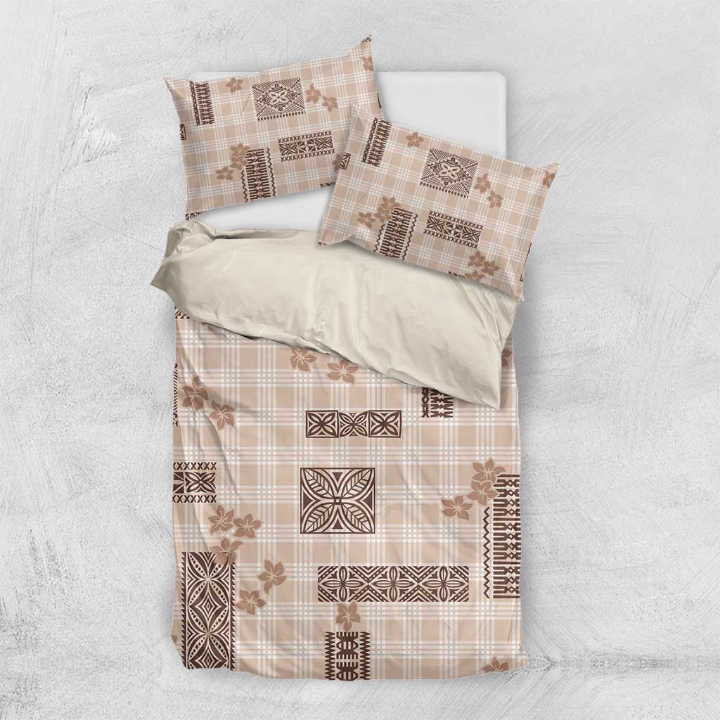 Hawaiian Quilt Tapa On Beige Palaka Motifs Bedding Set