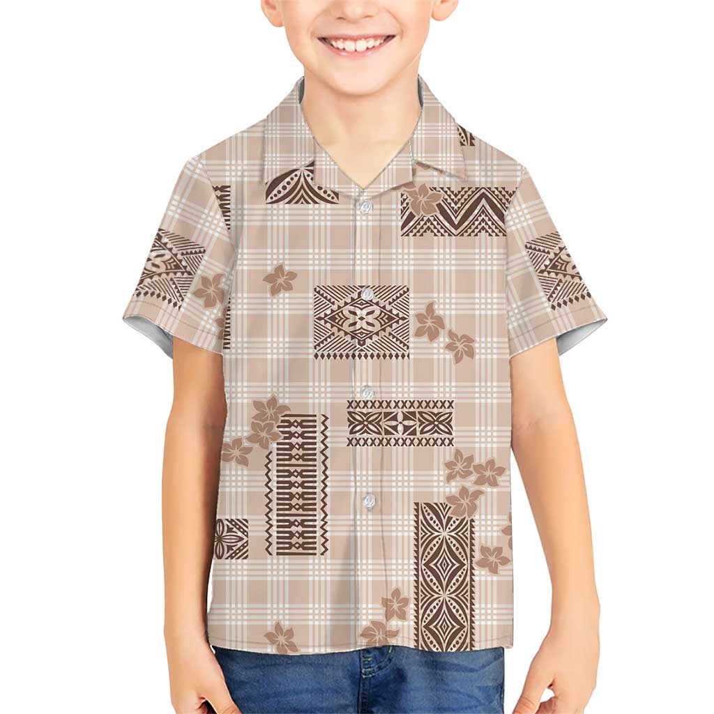Hawaiian Quilt Tapa On Beige Palaka Motifs Family Matching Long Sleeve Bodycon Dress and Hawaiian Shirt LT7 Son's Shirt Beige - Polynesian Pride
