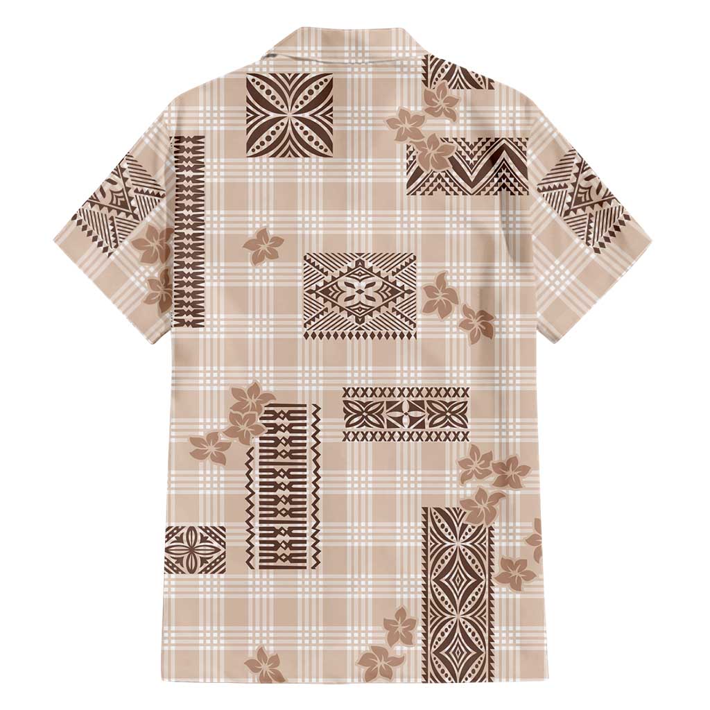 Hawaiian Quilt Tapa On Beige Palaka Motifs Family Matching Off Shoulder Maxi Dress and Hawaiian Shirt LT7 - Polynesian Pride