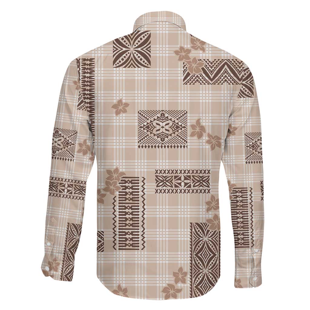 Hawaiian Quilt Tapa On Beige Palaka Motifs Family Matching Off Shoulder Short Dress and Hawaiian Shirt LT7 - Polynesian Pride