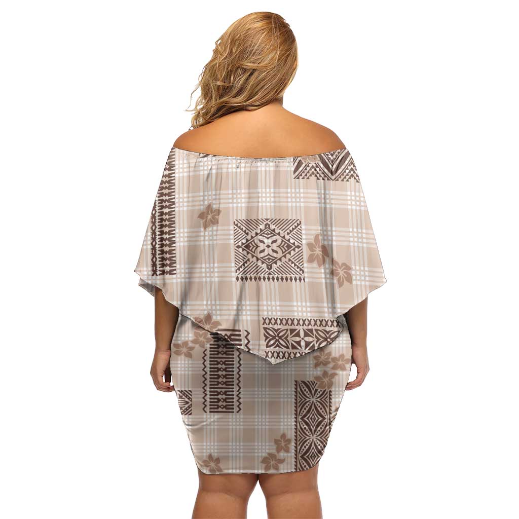 Hawaiian Quilt Tapa On Beige Palaka Motifs Family Matching Off Shoulder Short Dress and Hawaiian Shirt LT7 - Polynesian Pride