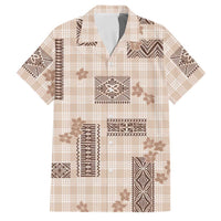 Hawaiian Quilt Tapa On Beige Palaka Motifs Family Matching Summer Maxi Dress and Hawaiian Shirt LT7 Dad's Shirt - Short Sleeve Beige - Polynesian Pride