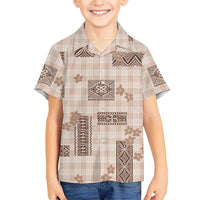 Hawaiian Quilt Tapa On Beige Palaka Motifs Family Matching Summer Maxi Dress and Hawaiian Shirt LT7 Son's Shirt Beige - Polynesian Pride