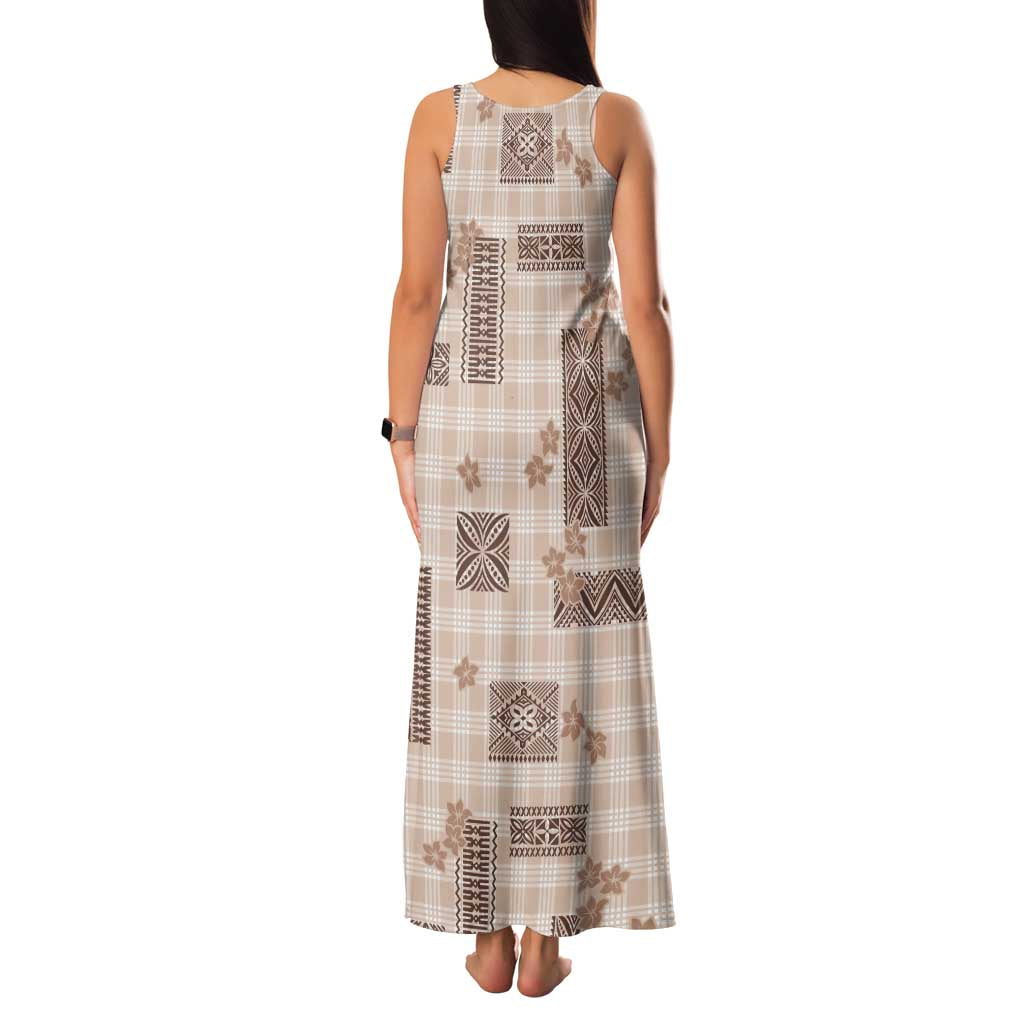 Hawaiian Quilt Tapa On Beige Palaka Motifs Family Matching Tank Maxi Dress and Hawaiian Shirt LT7 - Polynesian Pride