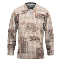 Hawaiian Quilt Tapa On Beige Palaka Motifs Hockey Jersey LT7 Unisex Beige - Polynesian Pride