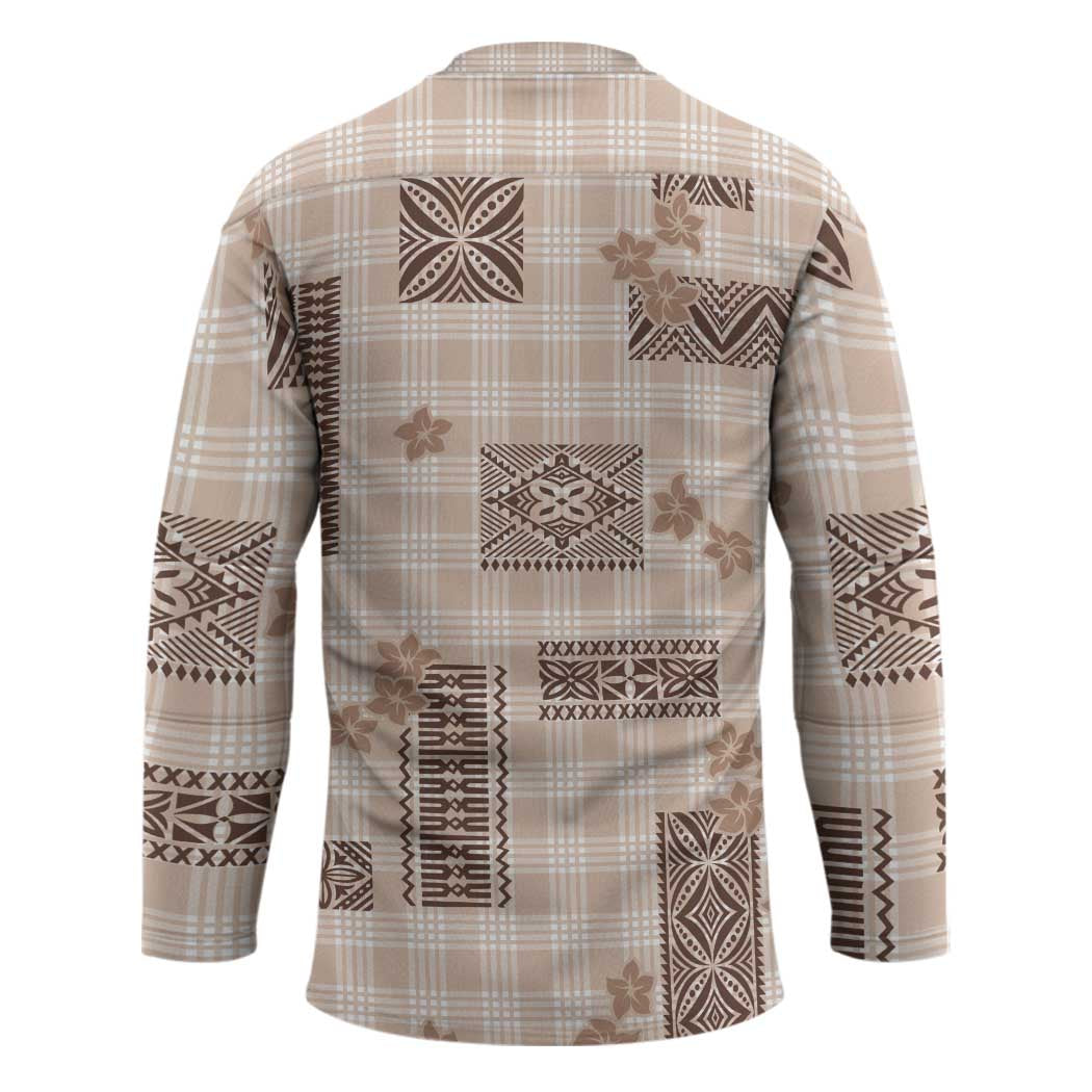 Hawaiian Quilt Tapa On Beige Palaka Motifs Hockey Jersey LT7 - Polynesian Pride