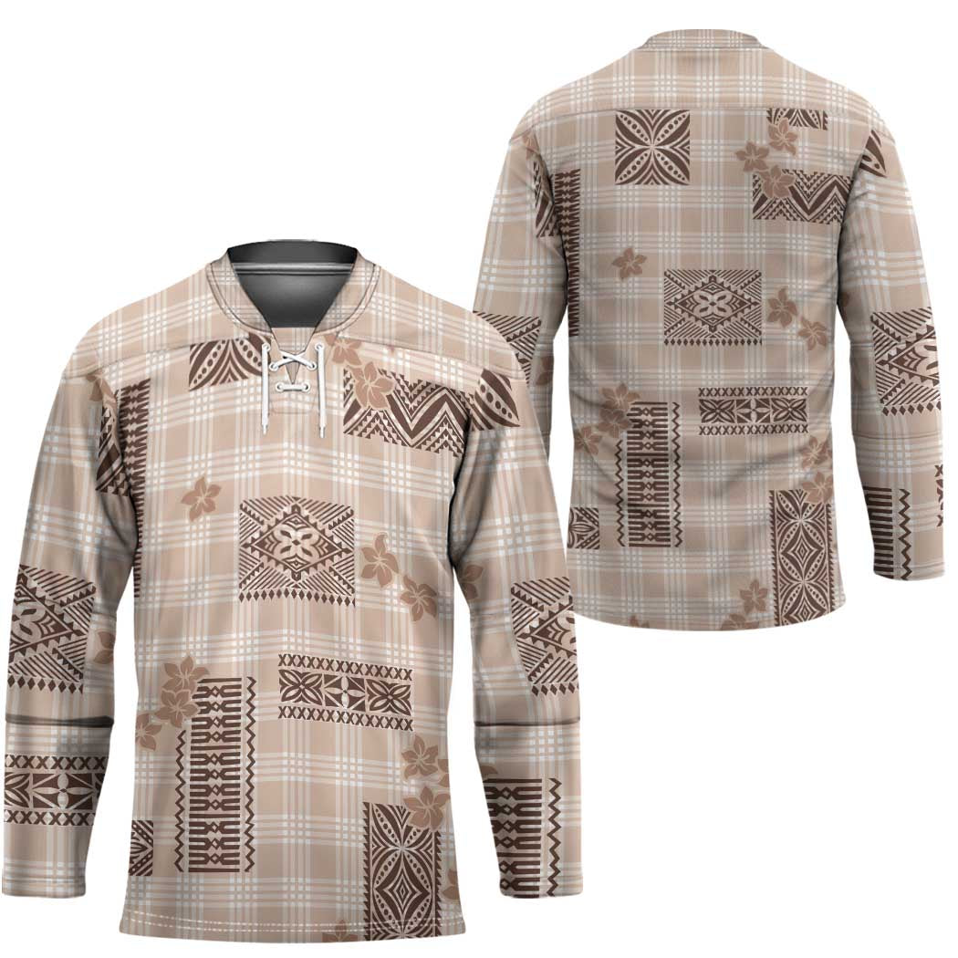 Hawaiian Quilt Tapa On Beige Palaka Motifs Hockey Jersey LT7 - Polynesian Pride