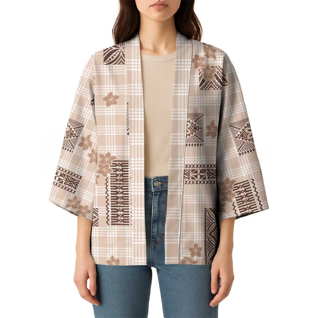 Hawaiian Quilt Tapa On Beige Palaka Motifs Kimono
