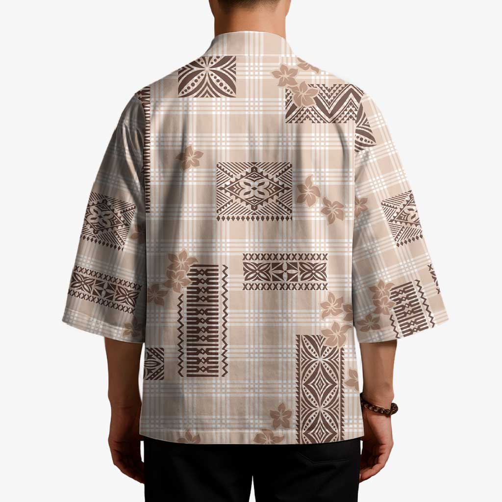 Hawaiian Quilt Tapa On Beige Palaka Motifs Kimono