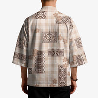 Hawaiian Quilt Tapa On Beige Palaka Motifs Kimono