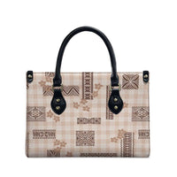 Hawaiian Quilt Tapa On Beige Palaka Motifs Leather Bag