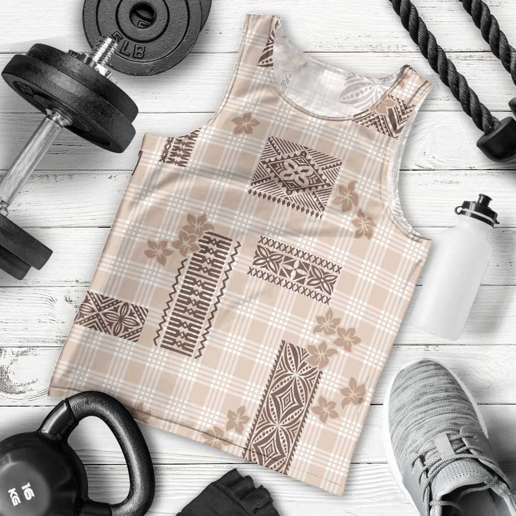 Hawaiian Quilt Tapa On Beige Palaka Motifs Men Tank Top