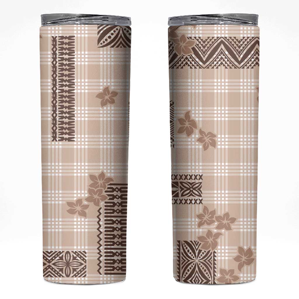 Hawaiian Quilt Tapa On Beige Palaka Motifs Skinny Tumbler LT7 Beige - Polynesian Pride