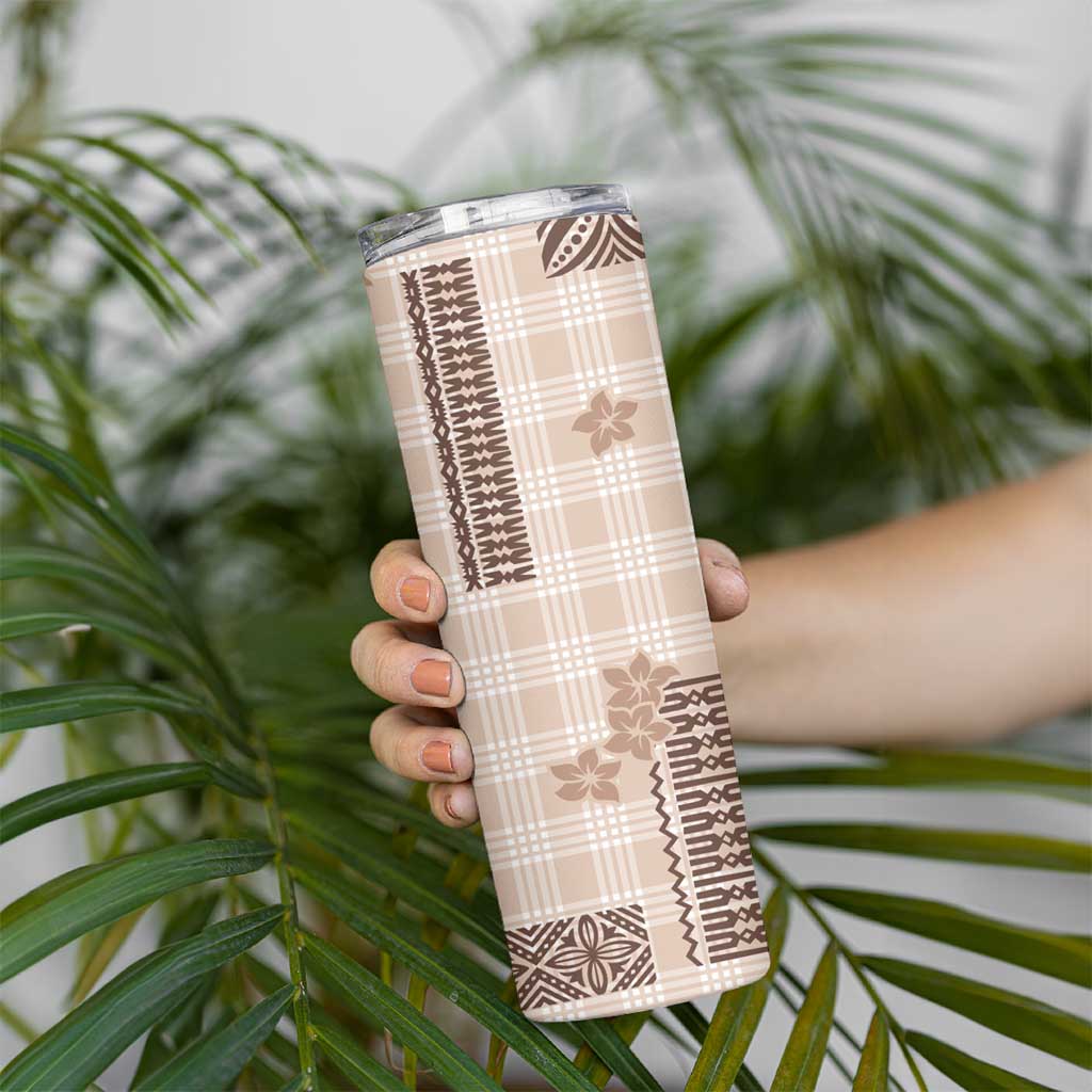 Hawaiian Quilt Tapa On Beige Palaka Motifs Skinny Tumbler LT7 - Polynesian Pride