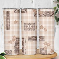 Hawaiian Quilt Tapa On Beige Palaka Motifs Skinny Tumbler LT7 - Polynesian Pride